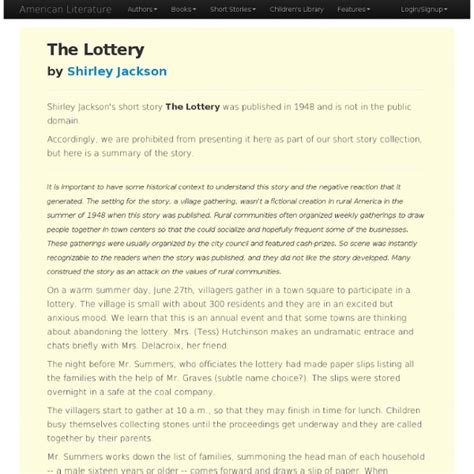 the lottery short summary|the lottery litcharts.